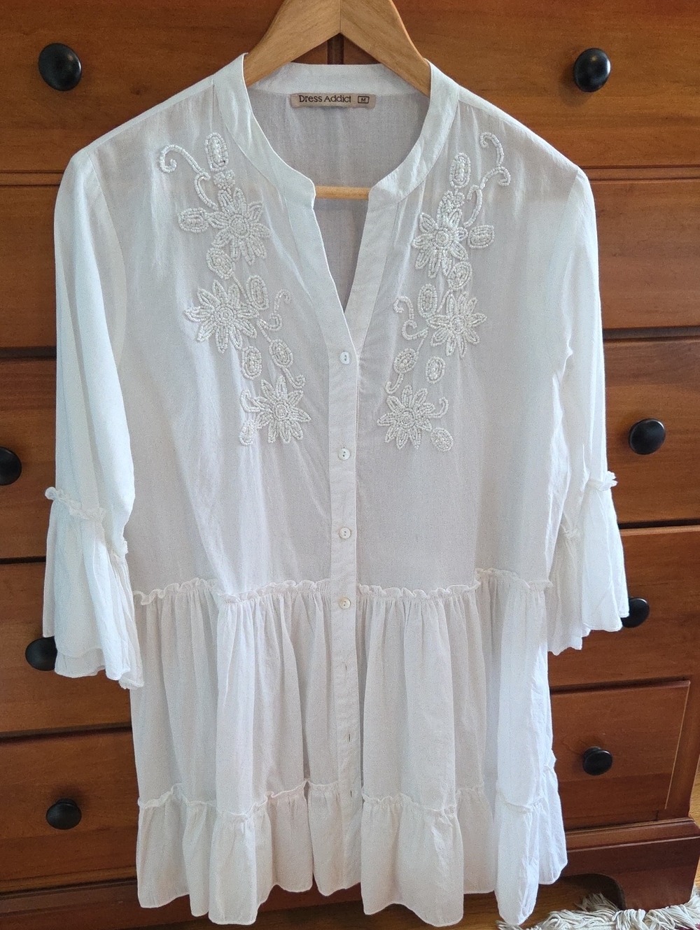 Dress Addict White Beaded Button-Front Tunic